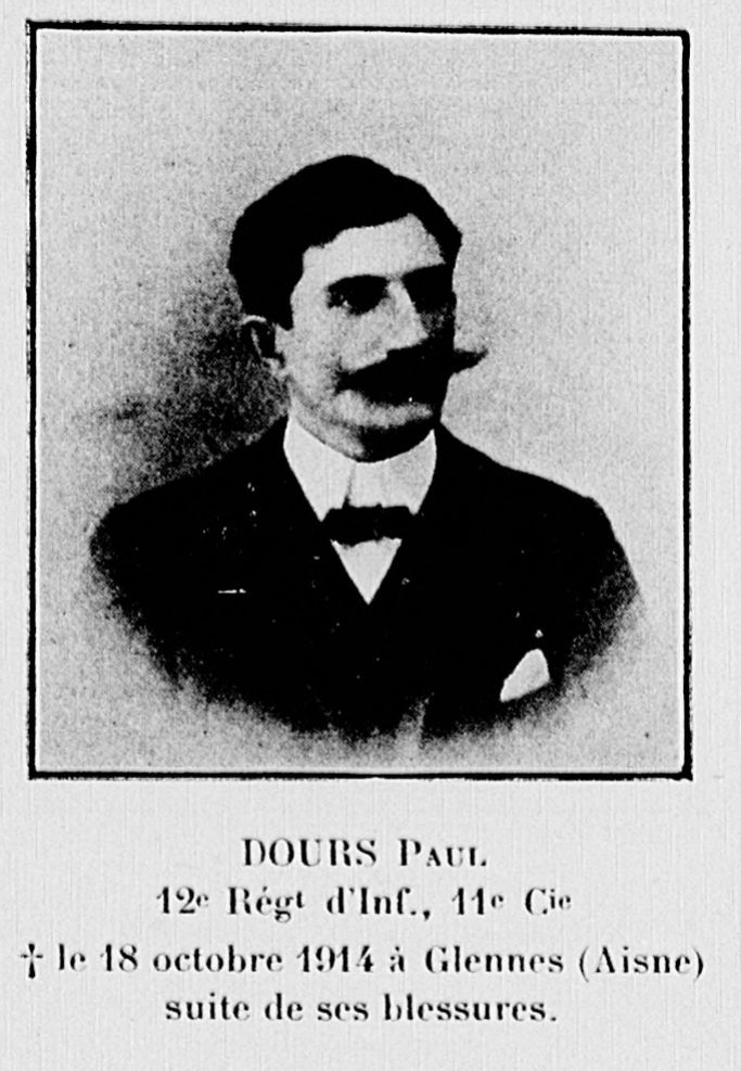 Jean Paul DOURS Mort pour la France le 18-10-1914 (Glennes