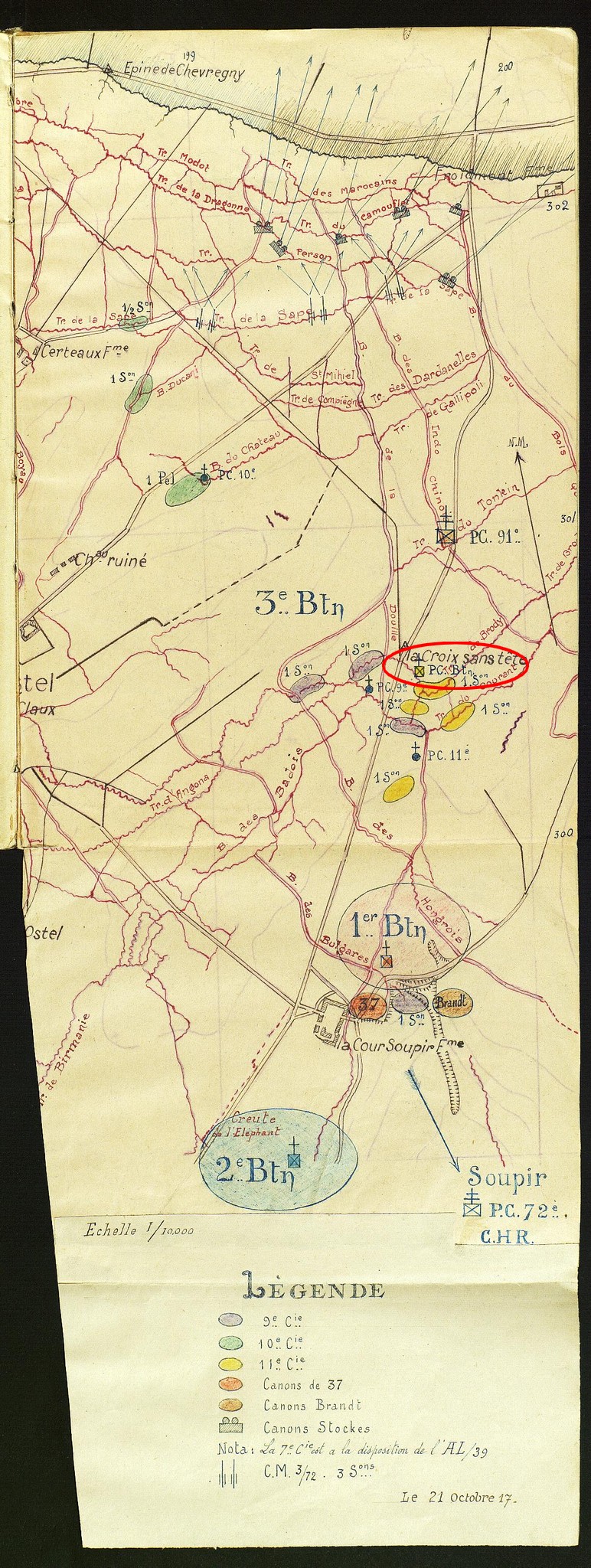 Position du 72èRI le 21-10-1917