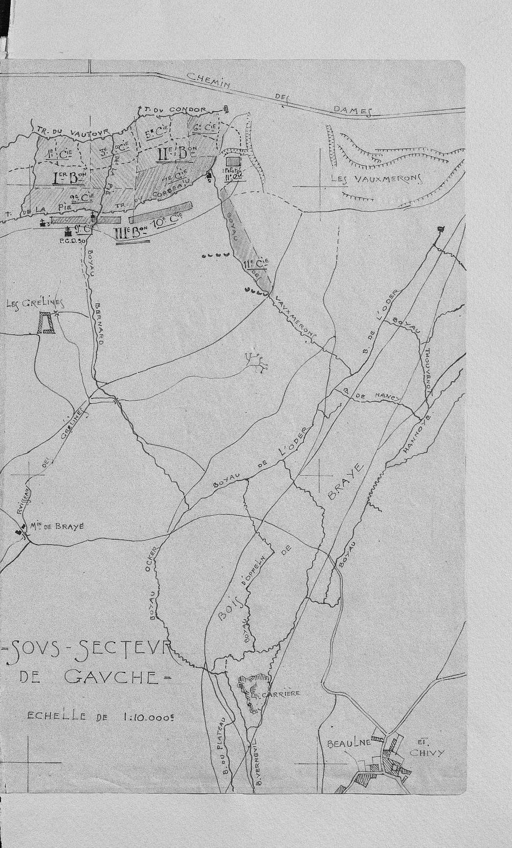 Sous-secteur occupé par le 160e R.I. à Braye-en-Laonnois en mai 1917