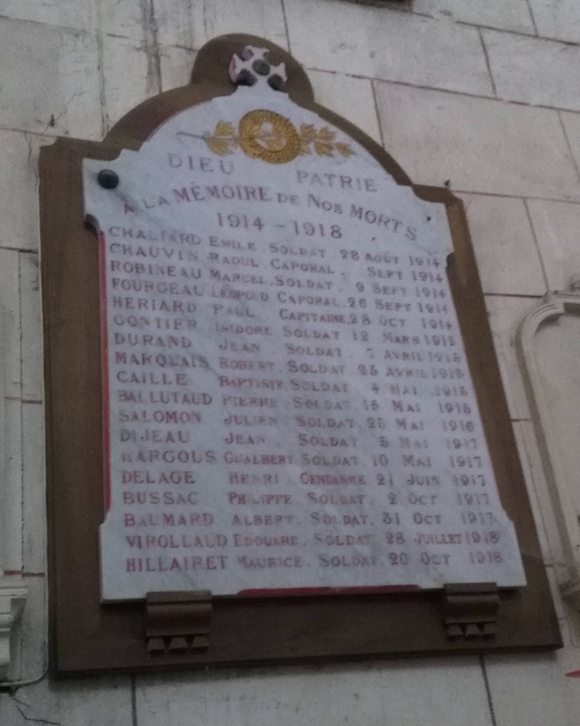 Plaque commémorative Eglise Abbatiale Bassac (Charente)