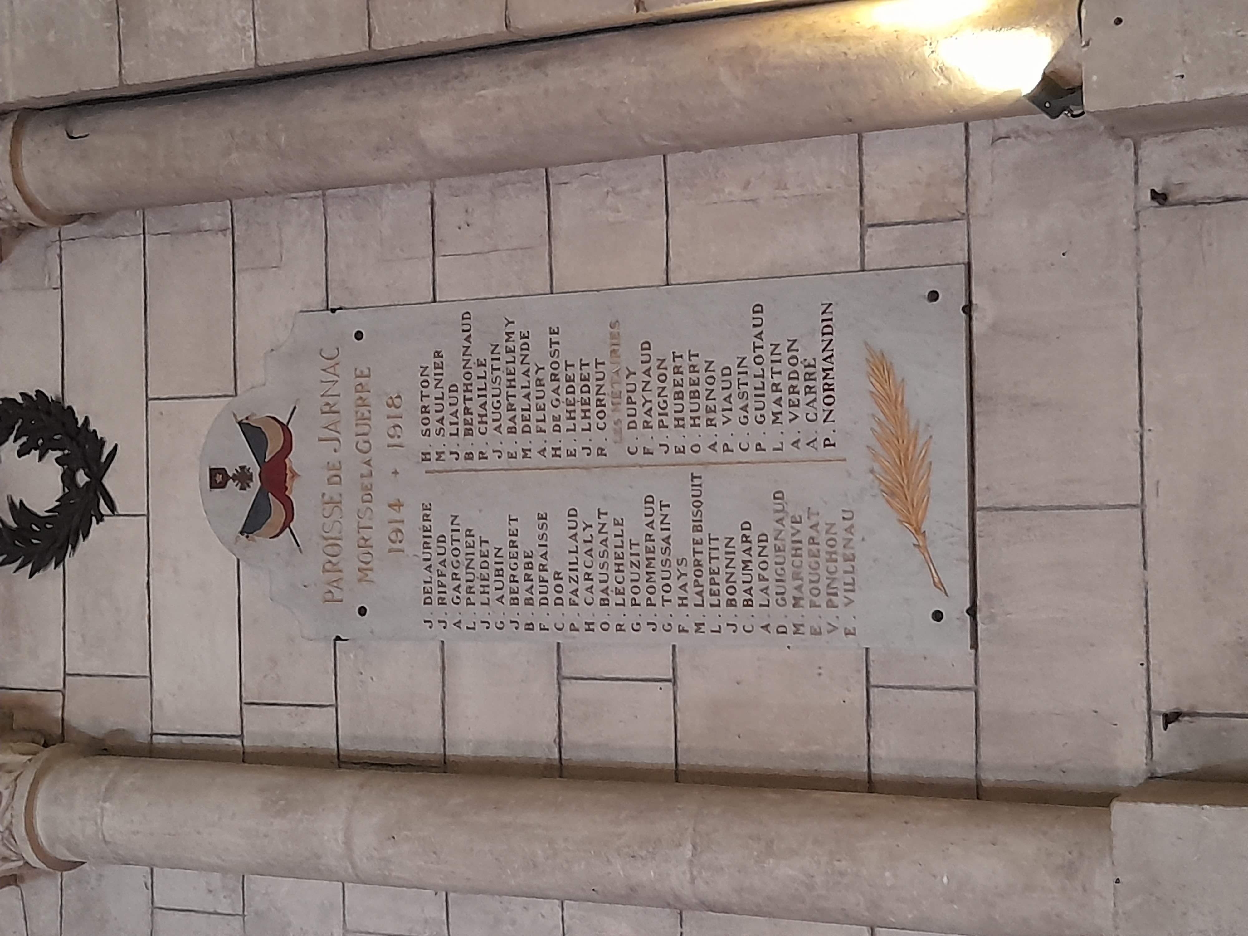 Plaque Eglise Jarnac (Charente)