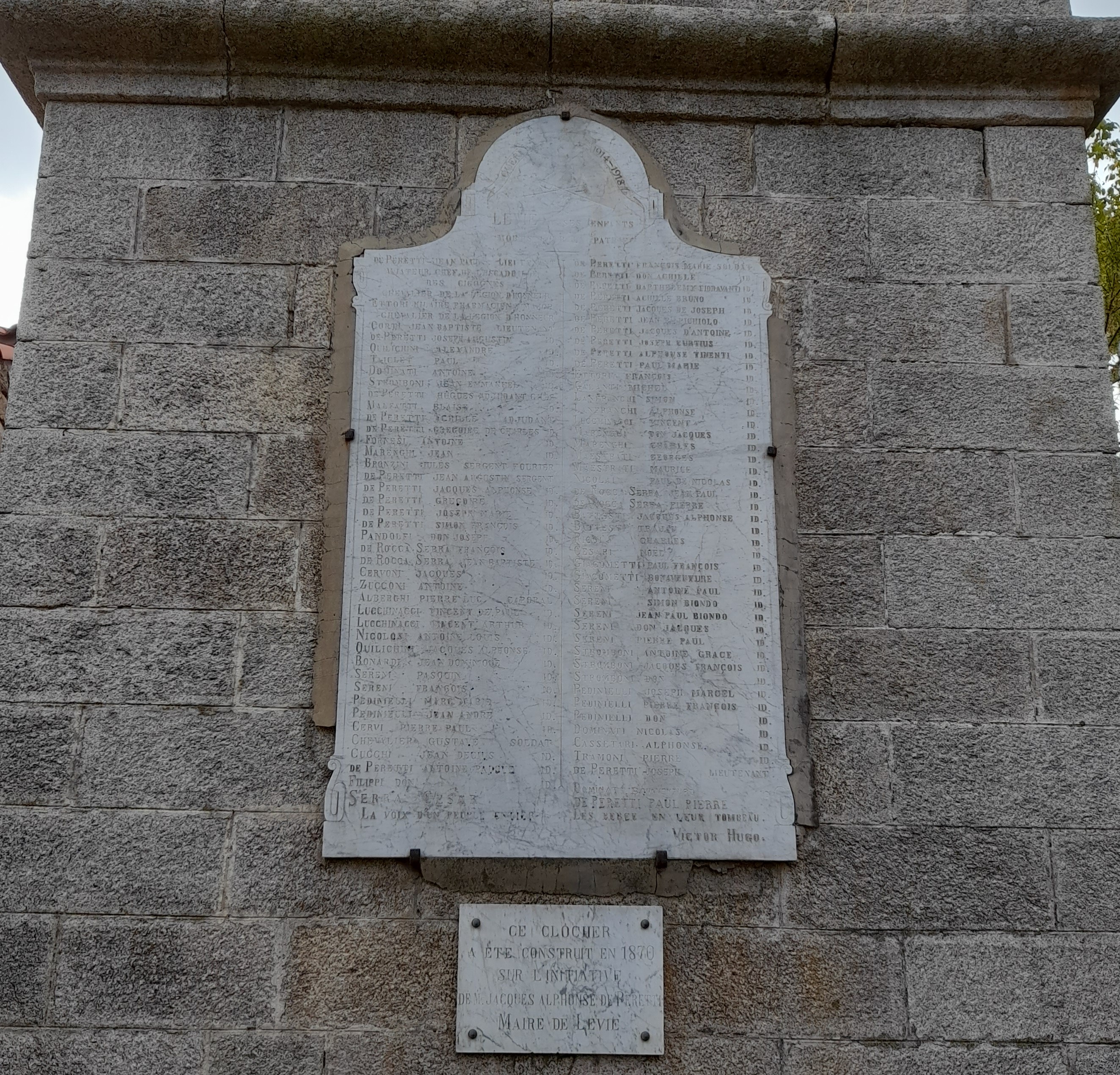 Plaque commémorative de l'église de Levie (Corse)