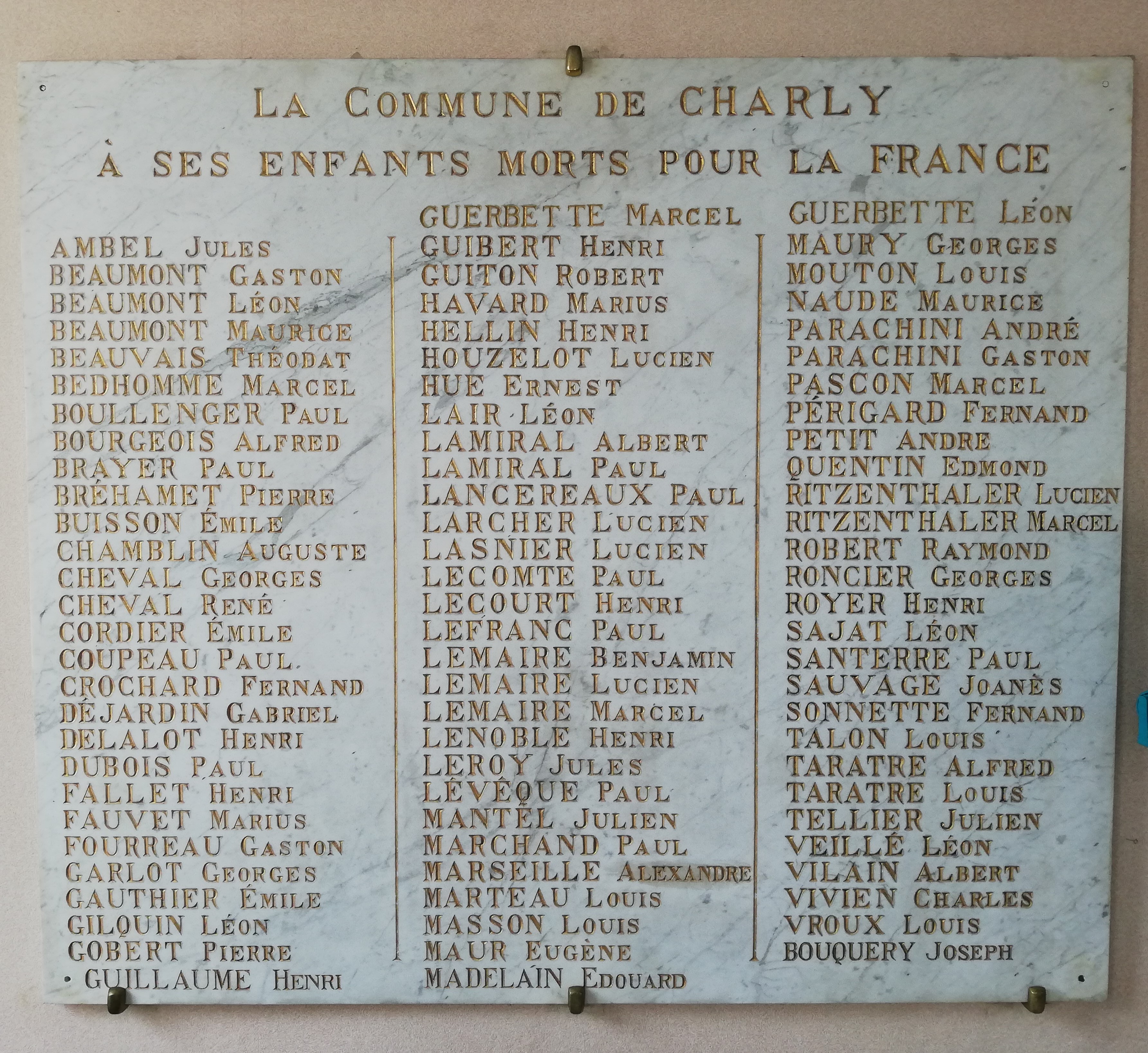 Plaque commémorative Mairie de Charly-sur-Marne (Aisne)