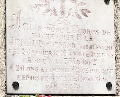 Arnaud Jean Fernand sépulture à Saint Savinien (Charente Inférieure)