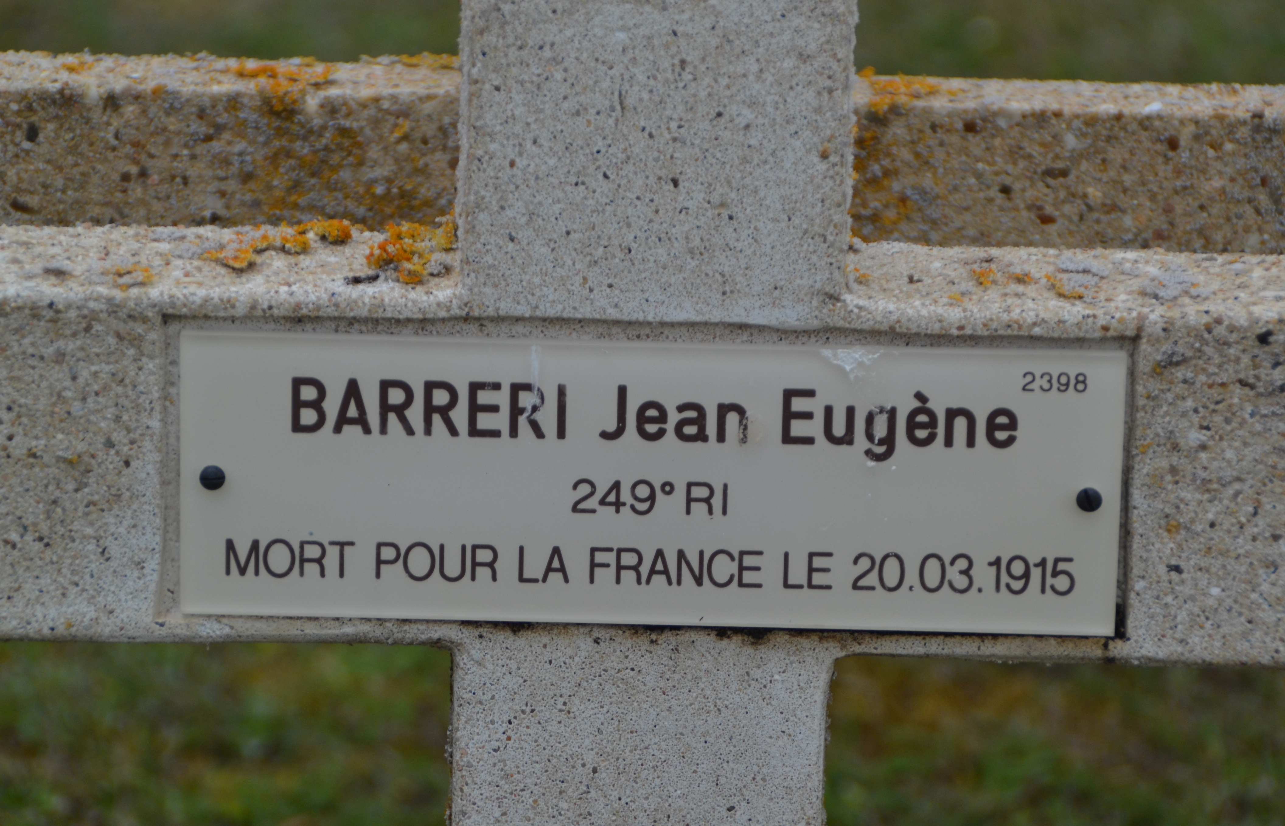 Barreri Jean Eugène sépulture à Soupir 1 (Aisne)