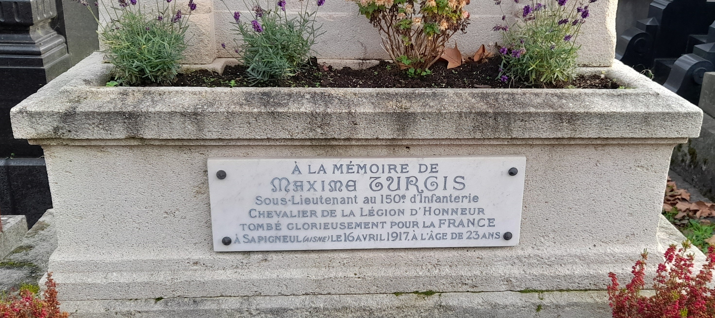 Turgis Maxime plaque mémorielle au cimetière du Montparnasse (Paris 14ème)