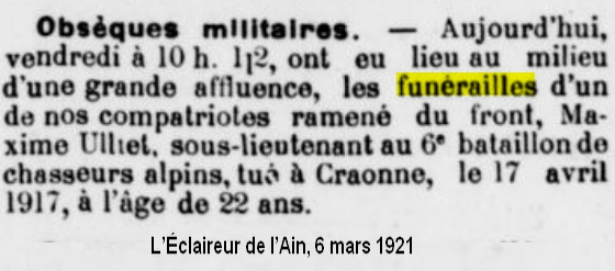 L’Éclaireur de l’Ain, 6 mars 1921