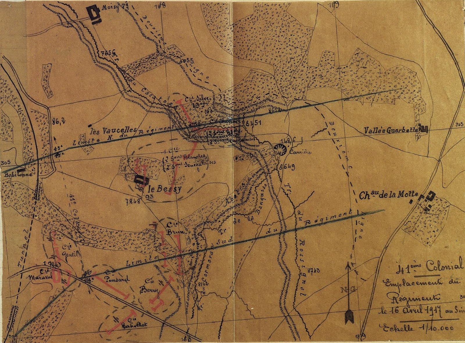 Emplacement du 41e régiment d'infanterie coloniale le 16 avril 1917 à Laffaux