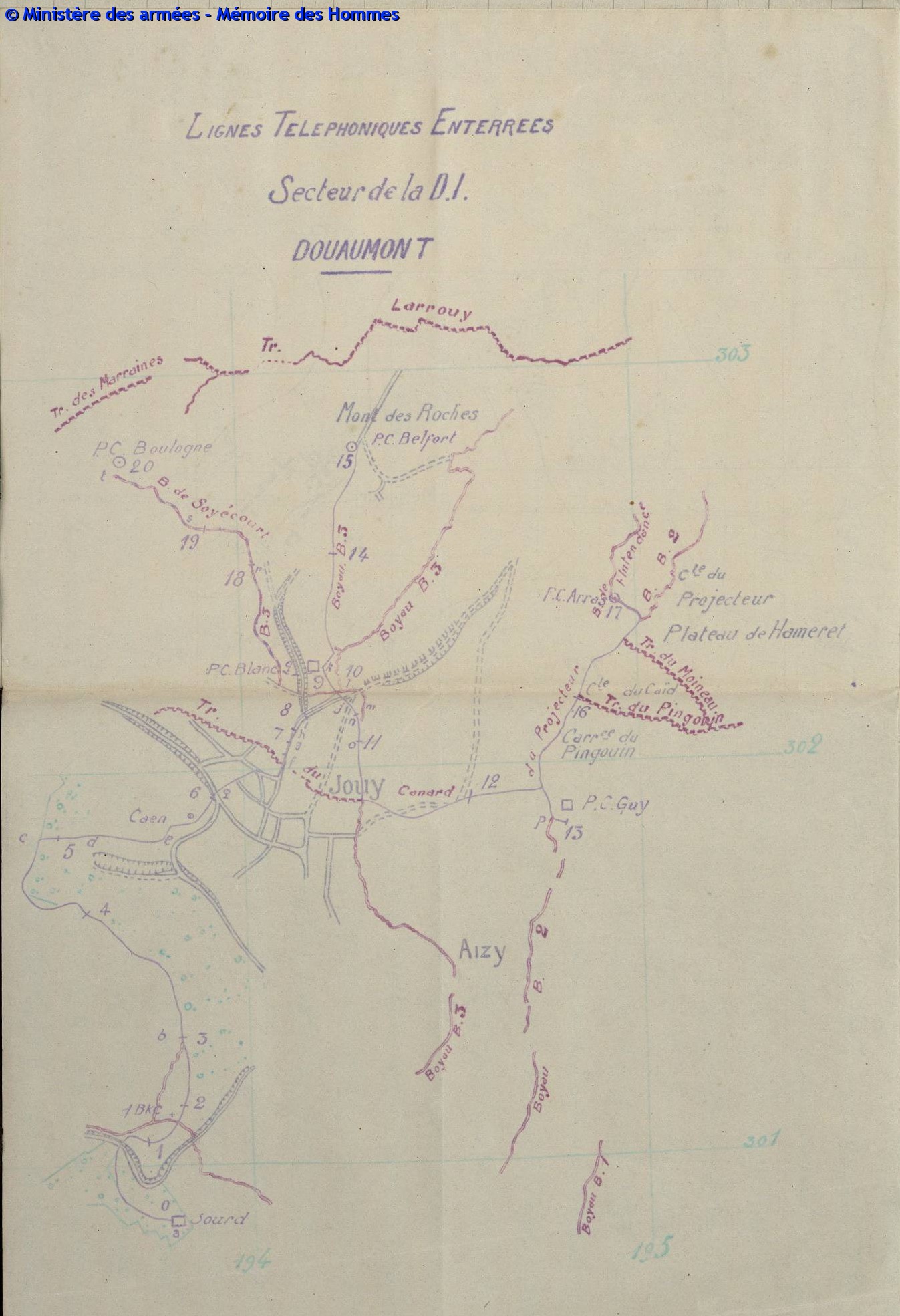 Lignes téléphoniques de la 38e division d'infanterie - secteur Douaumont à Jouy 