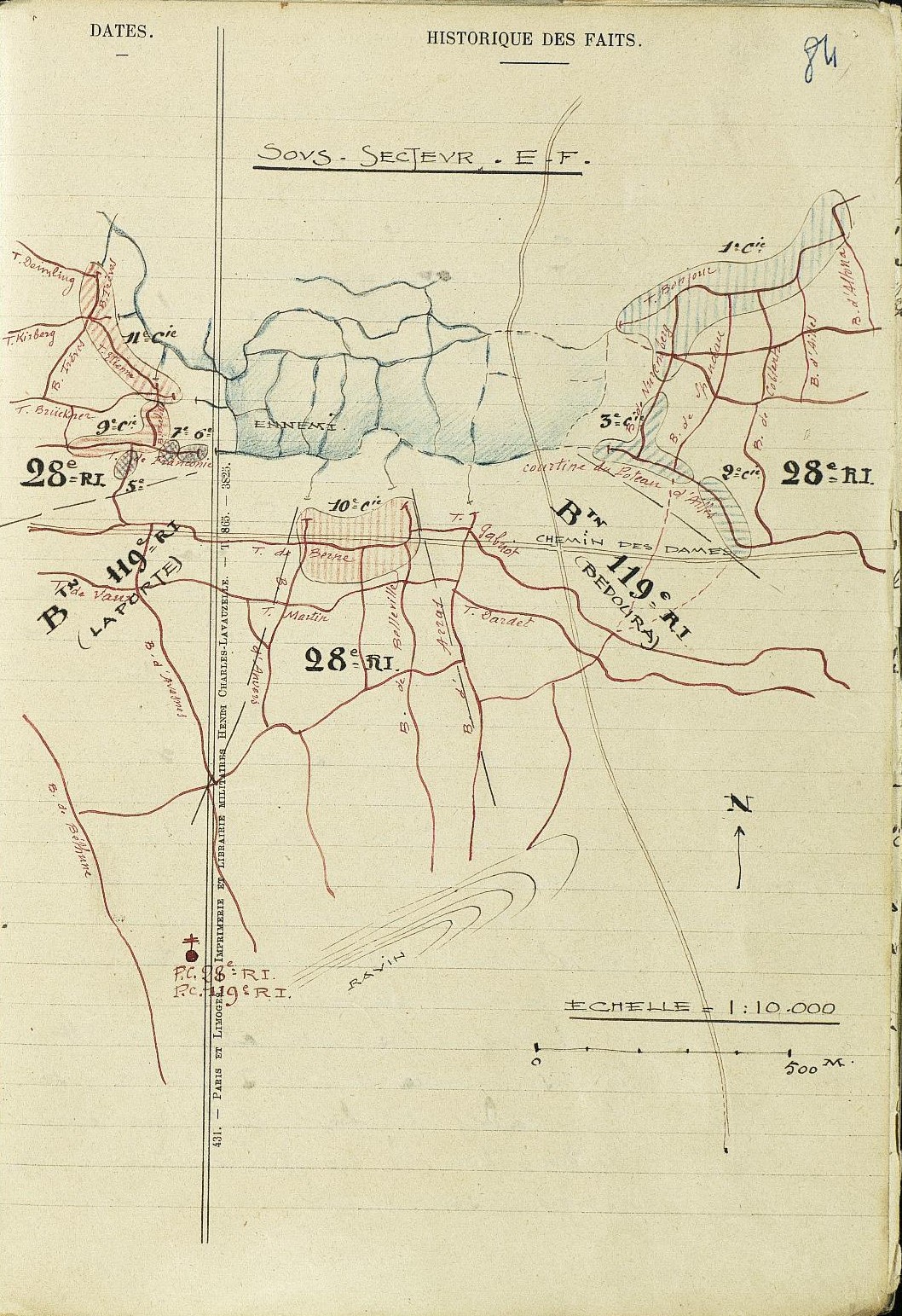 Position du 28e RI début juillet 1917 - secteur d'Ailles