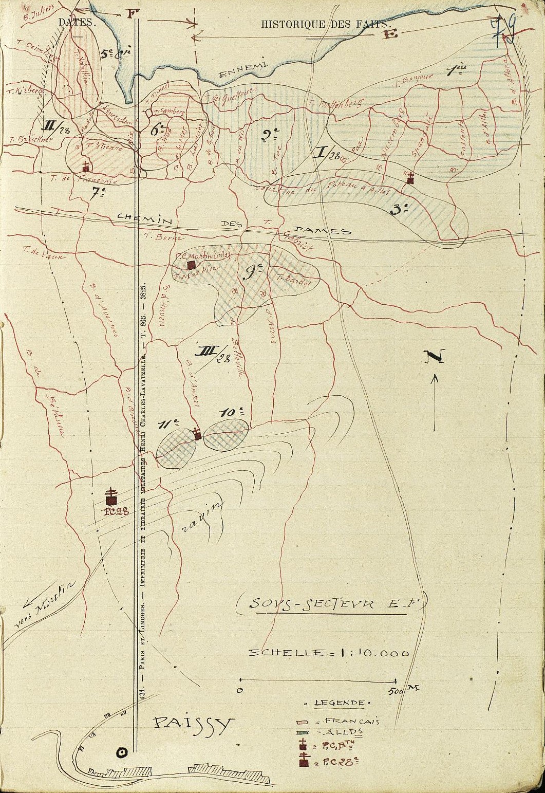 Sous secteur d'Ailles - position du 28e régiment d'infanterie le 30  juin 1917 