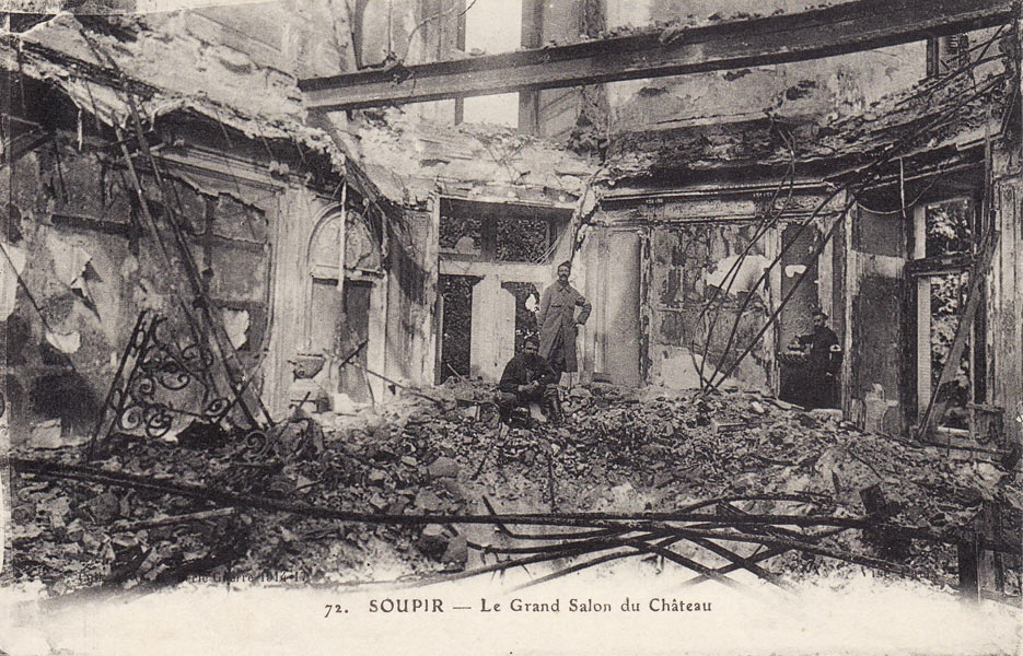 Le château de Soupir - vue du grand salon en 1917