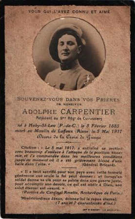 Faire-part décès - CARPENTIER Adolphe