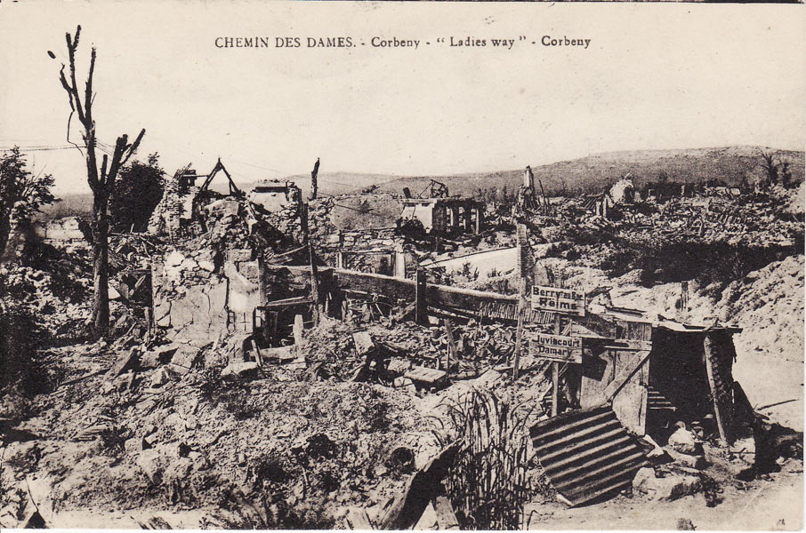 Le village de Corbeny en ruines