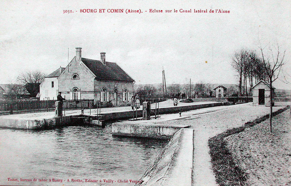 Bourg-et-Comin, l'écluse vers 1911