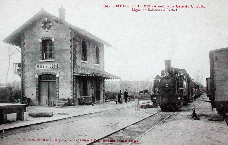 Bourg-et-Comin, la gare du C.B.R. vers 1911