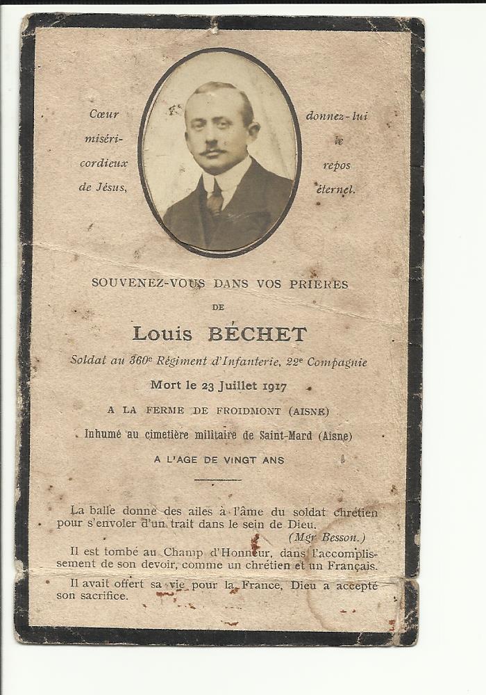 Carte Souvenir - BECHET Louis