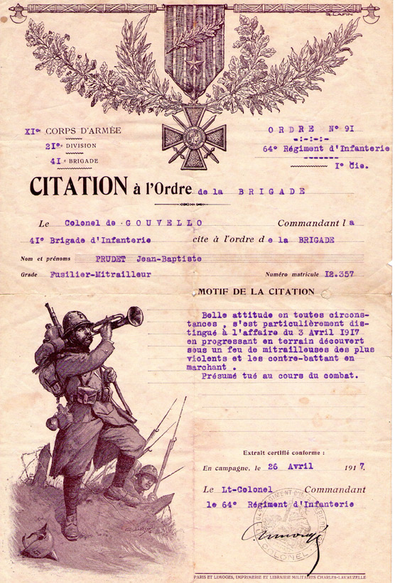 Citation à l'Ordre de la Brigade